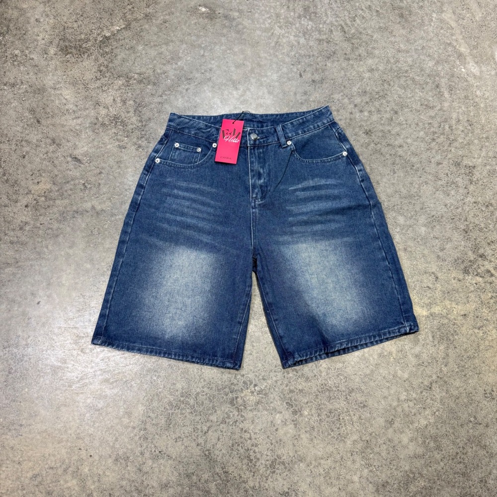EMMIOL Denim Shorts Womens M Blue Longline Bermuda High Waisted Faded Relaxed